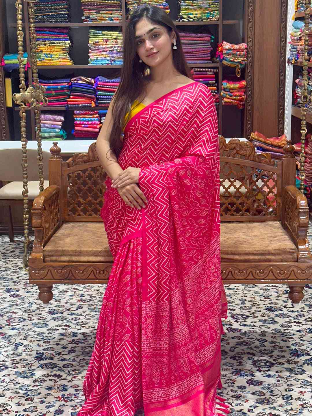 Beautiful Manipuri Silk Saree with intricate foil print design