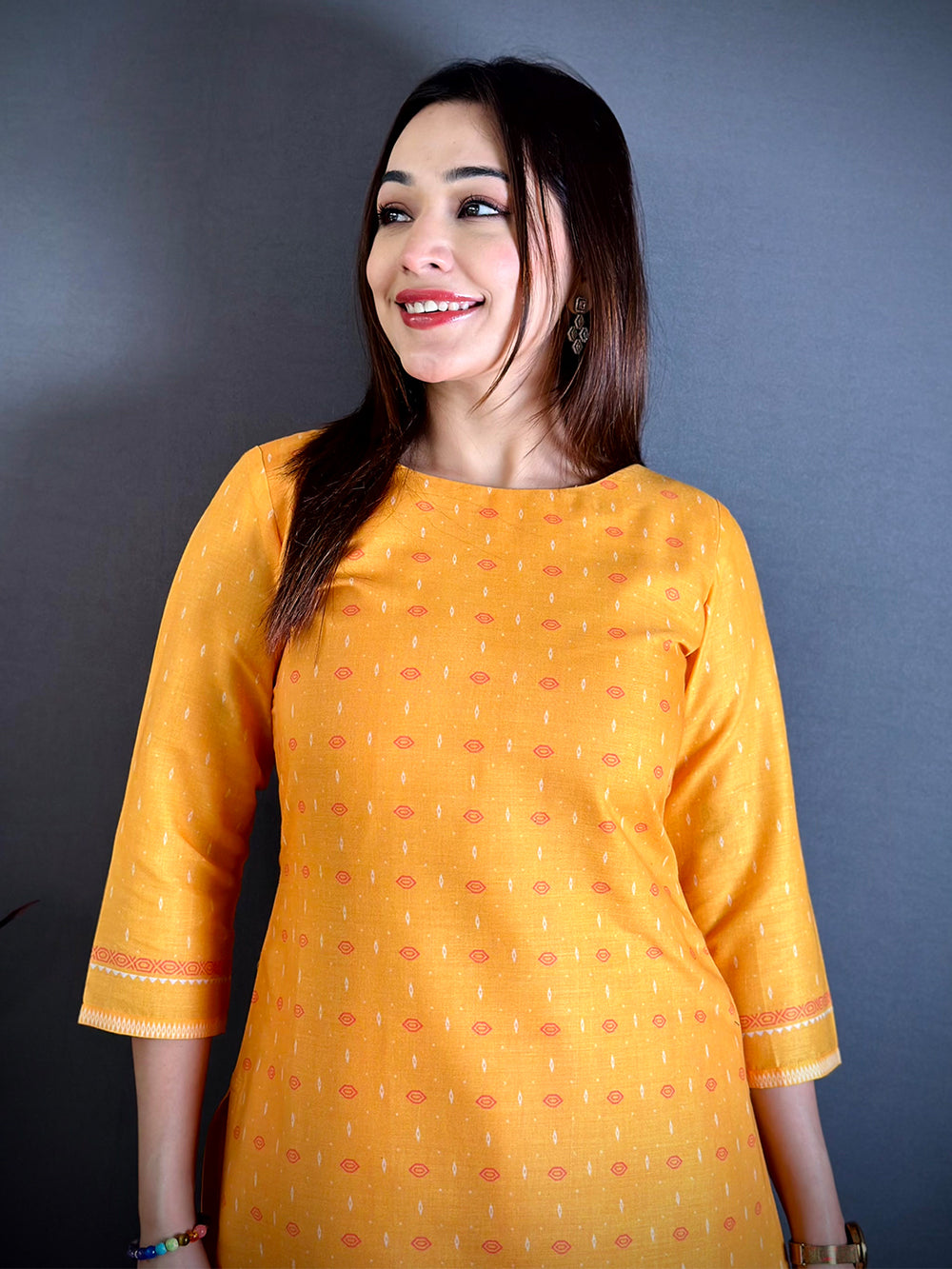 Floral Boat Neck Mul Kurti


