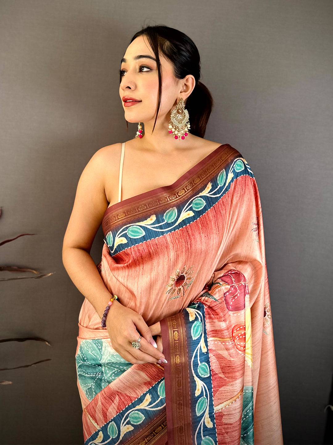 Majestic Rudraksh Zari Border Floral Saree