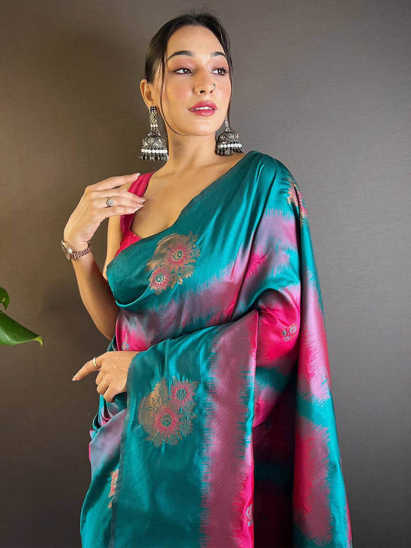 Rani Tussar Silk Ikkat Weaving Saree
