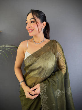 Green Art Silk Sith Embroidery Work Saree