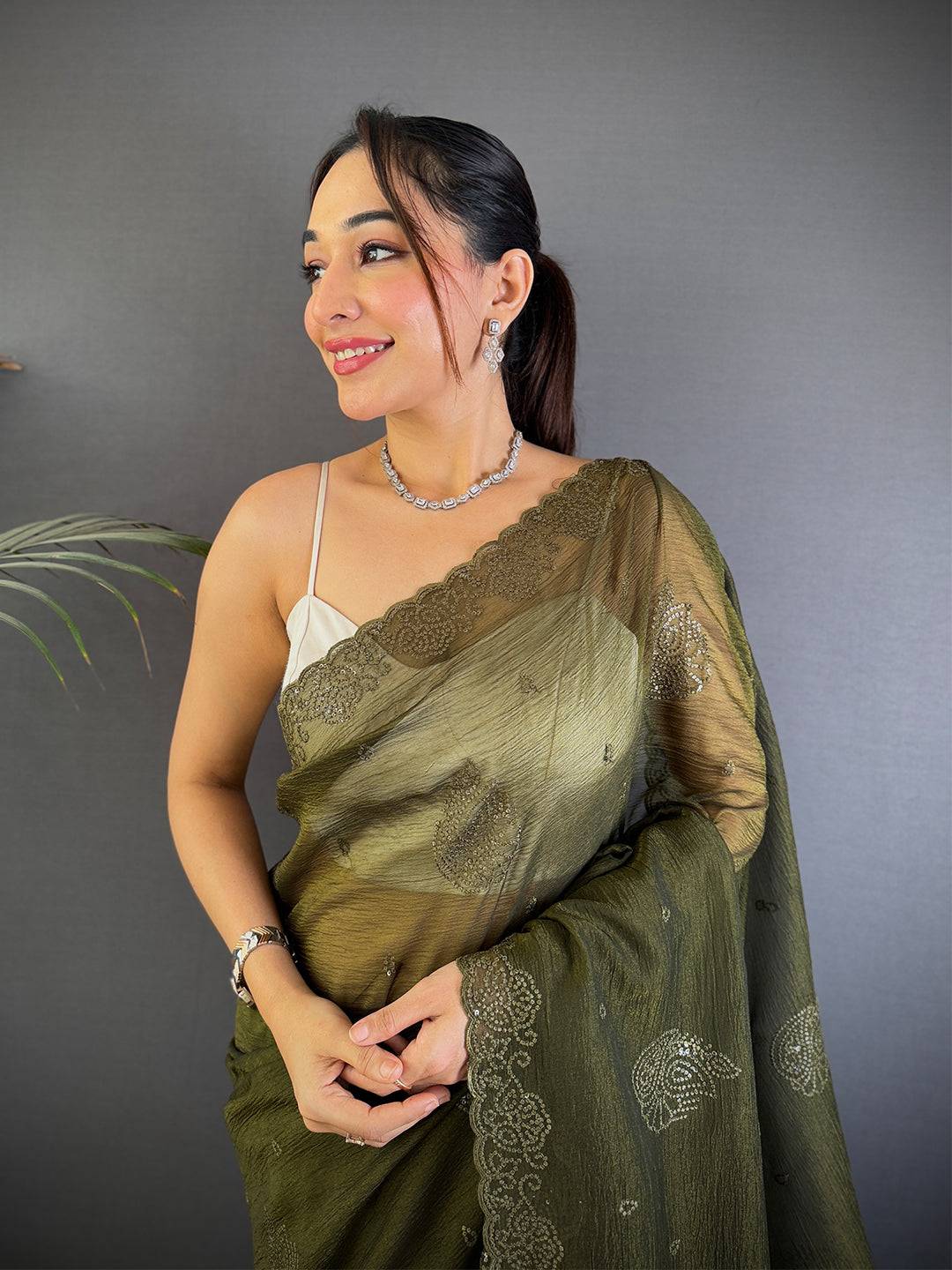 Green Art Silk Sith Embroidery Work Saree
