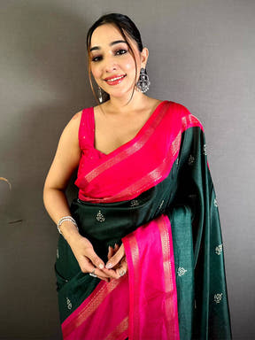 Green Soft Dola Block Print Pallu Saree