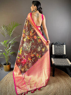 Brown Paithani Kora Silk Saree