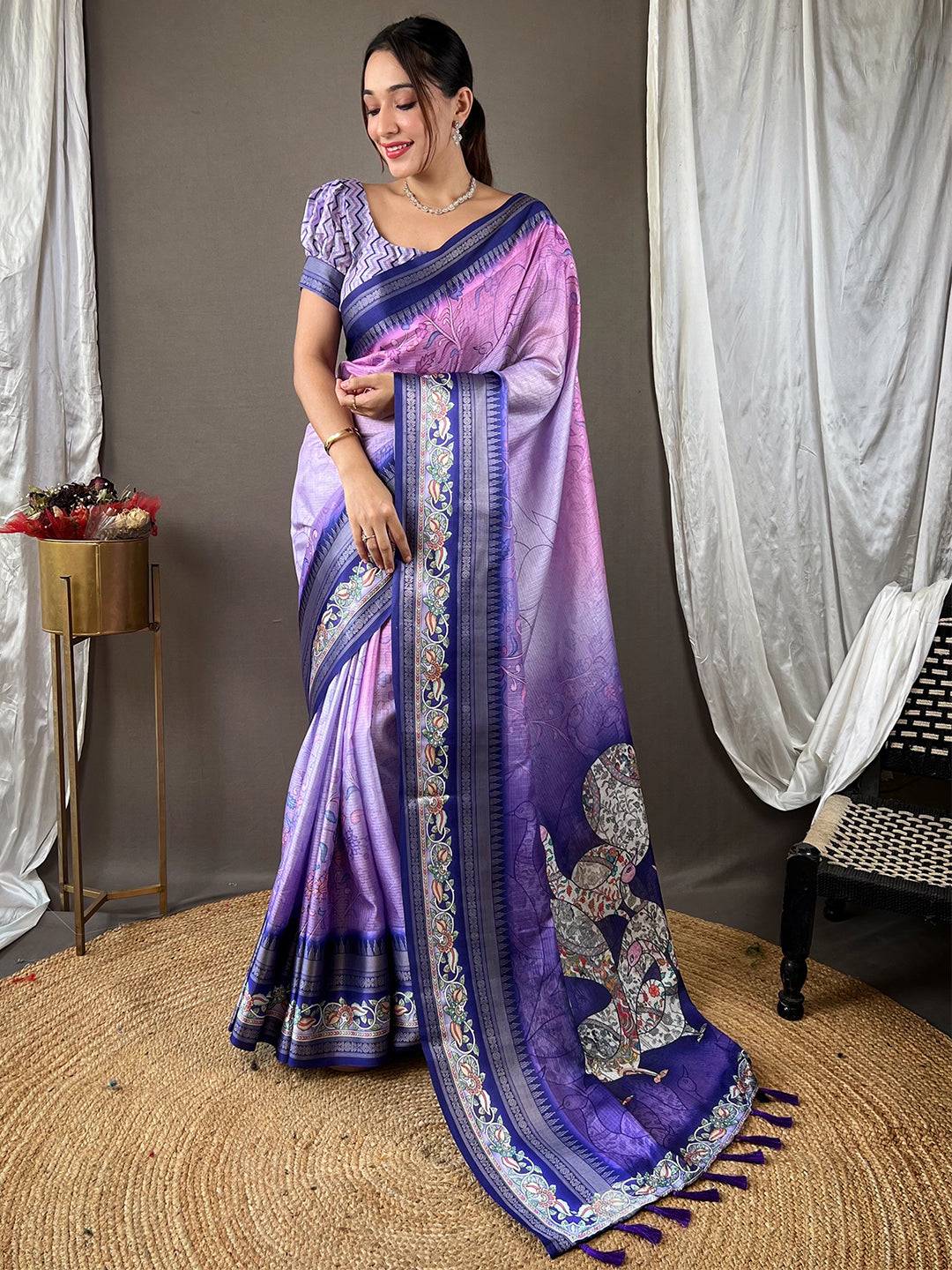 Elegant Iris Purple Kota Saree with rich satin border
