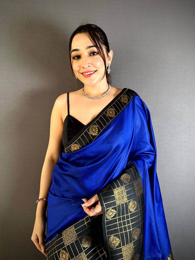 Royal Blue Gadwal Border Banarasi Katan Saree