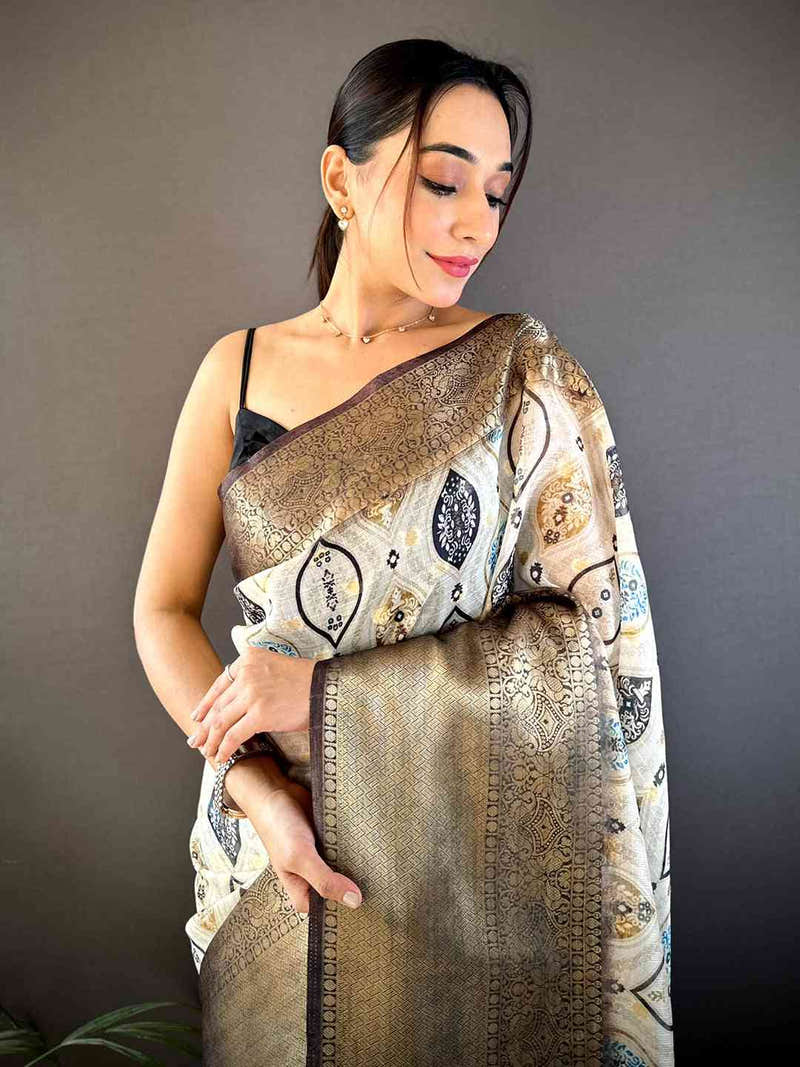 White Geometric Kota Doriya Saree