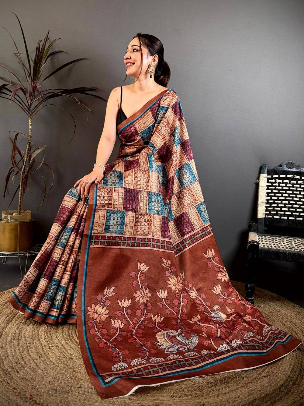 Classic Meenakari Block Print Tussar Saree