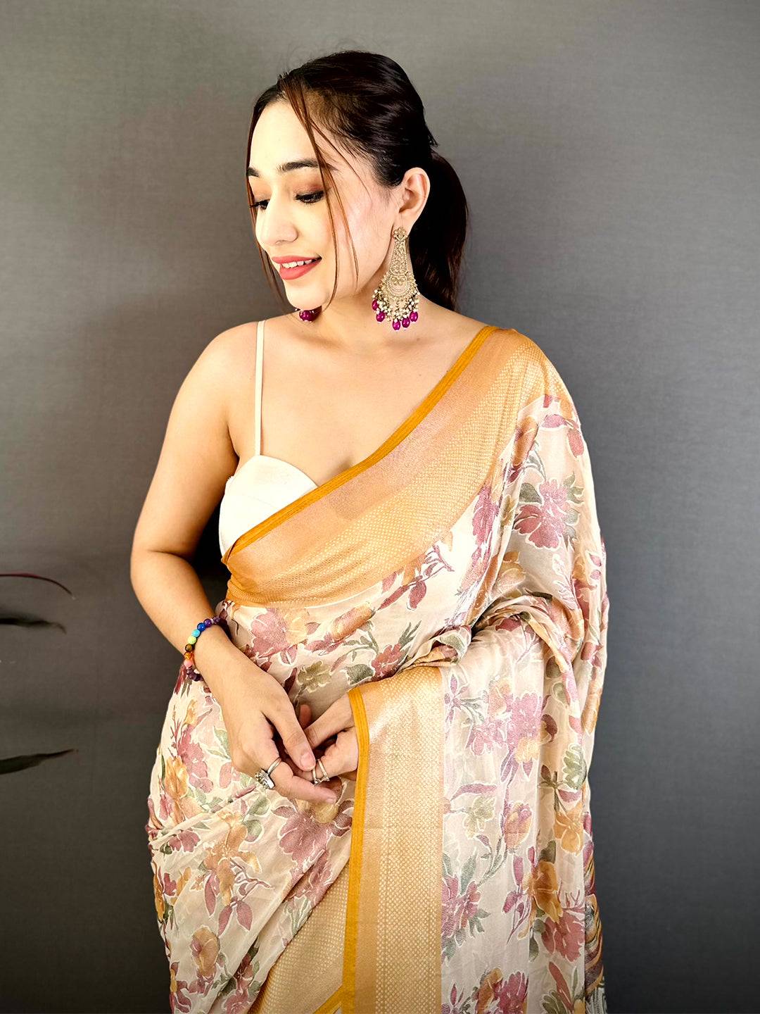 Classic Brasso Floral Weaving Saree