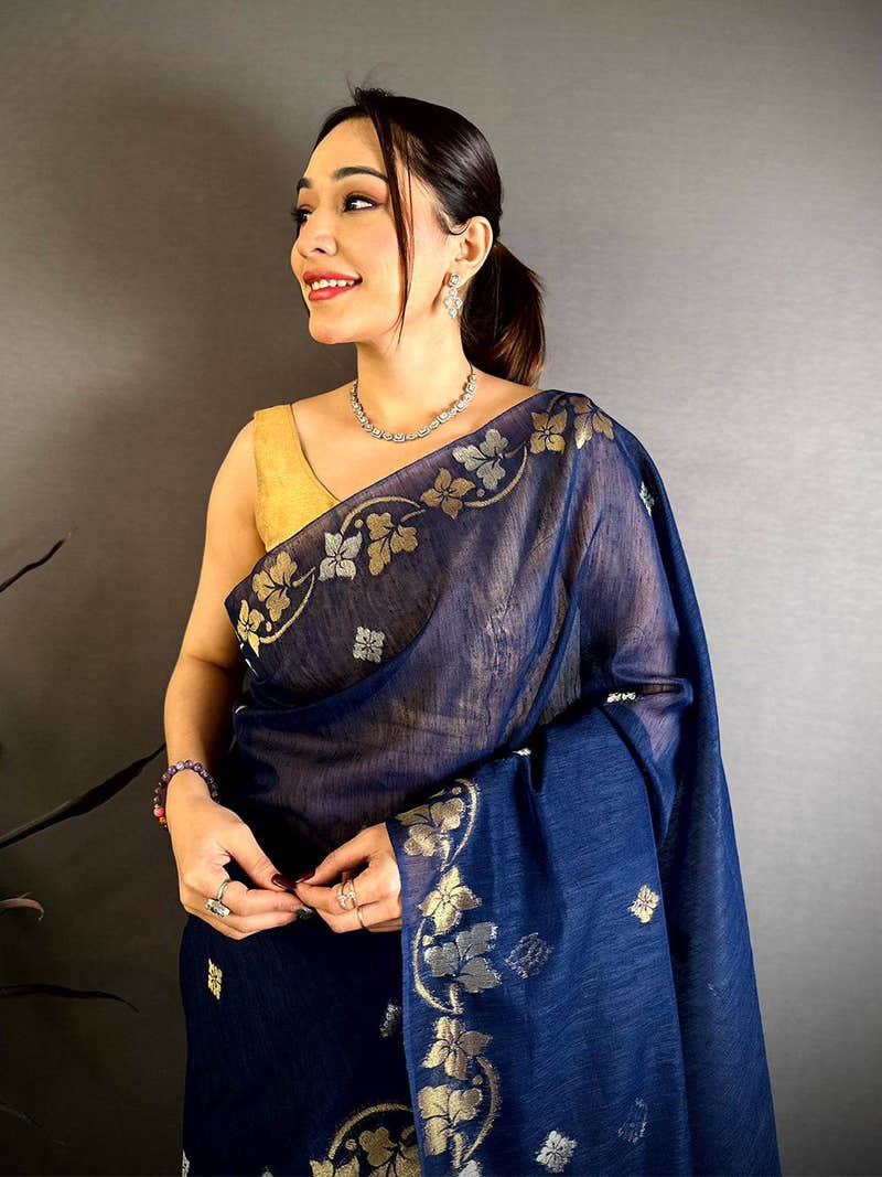 Navy Sona Chandi Munga Saree
