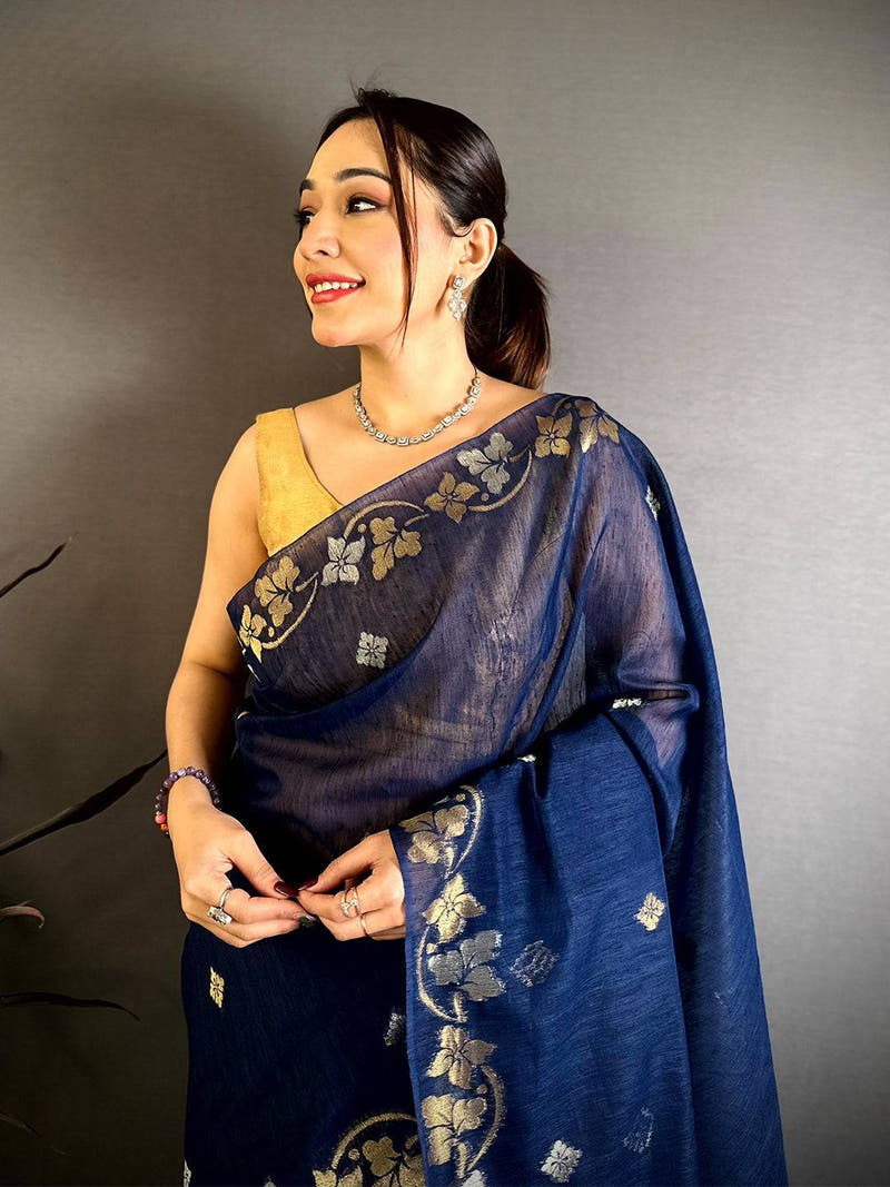 Navy Sona Chandi Munga Saree