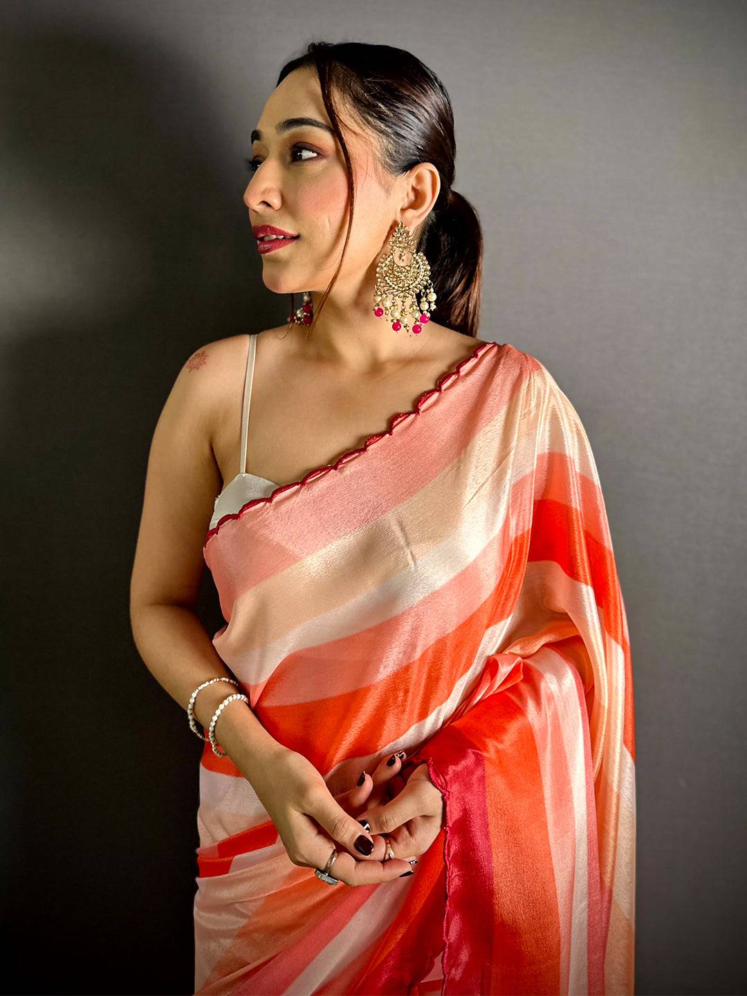Regal Striped Print Soft Chiffon Saree