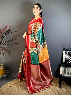 Multi Soft Silk Gadwal Kalamkari Saree