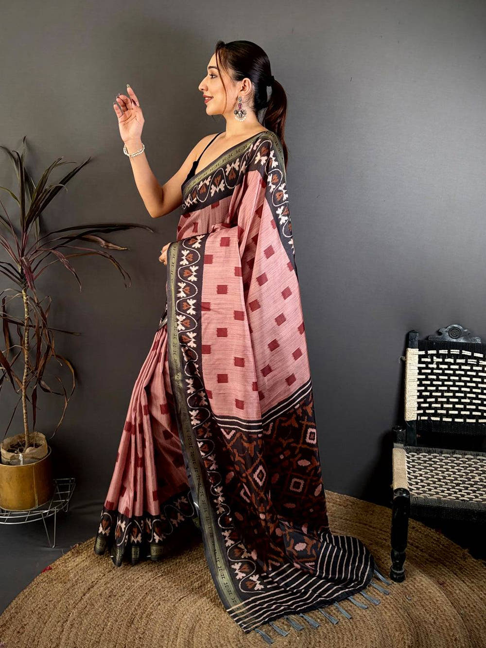 Classic Rudraksh Border Ikkat Print Saree