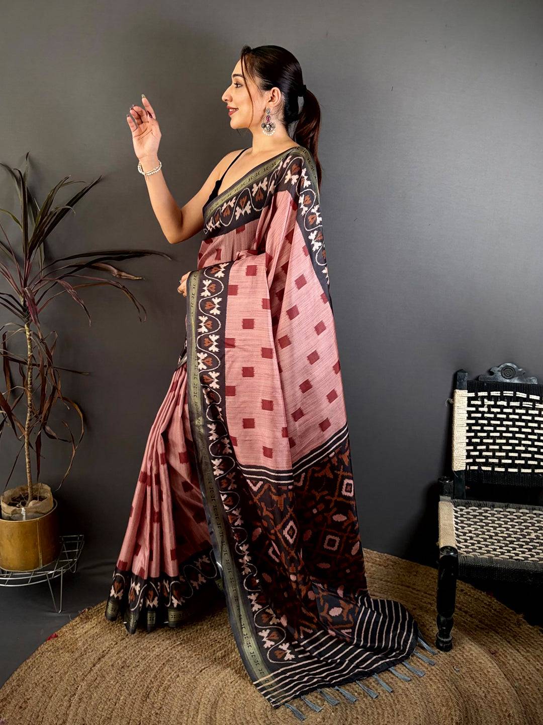 Classic Rudraksh Border Ikkat Print Saree