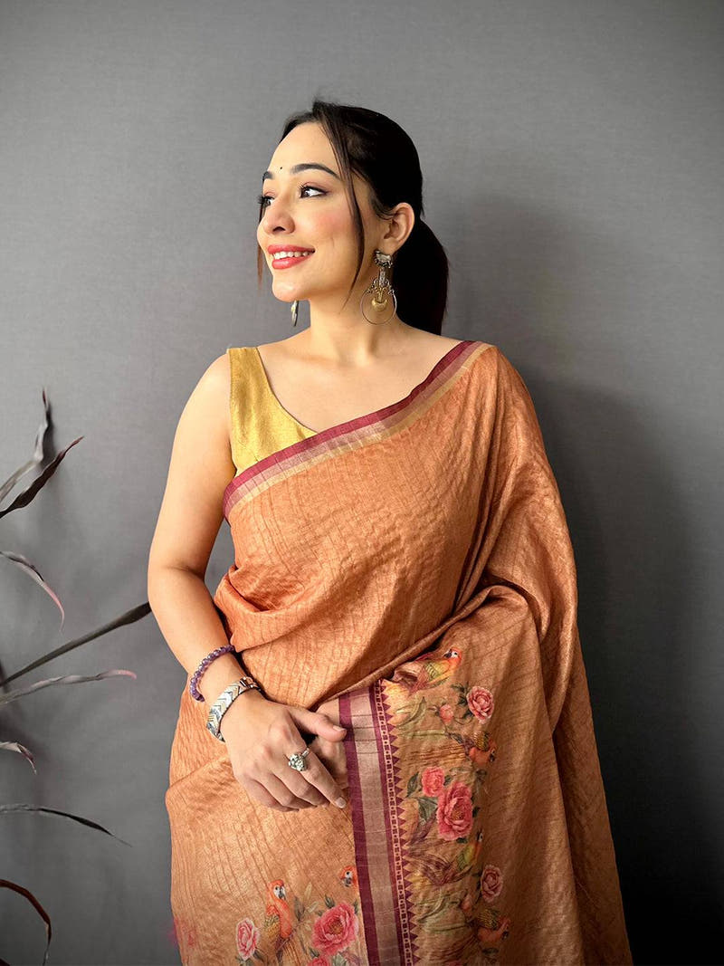 Dusty Yellow Ghicha Munga Saree


