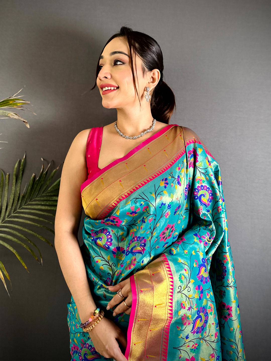 Rama Minakari Weave Soft Paithani Saree