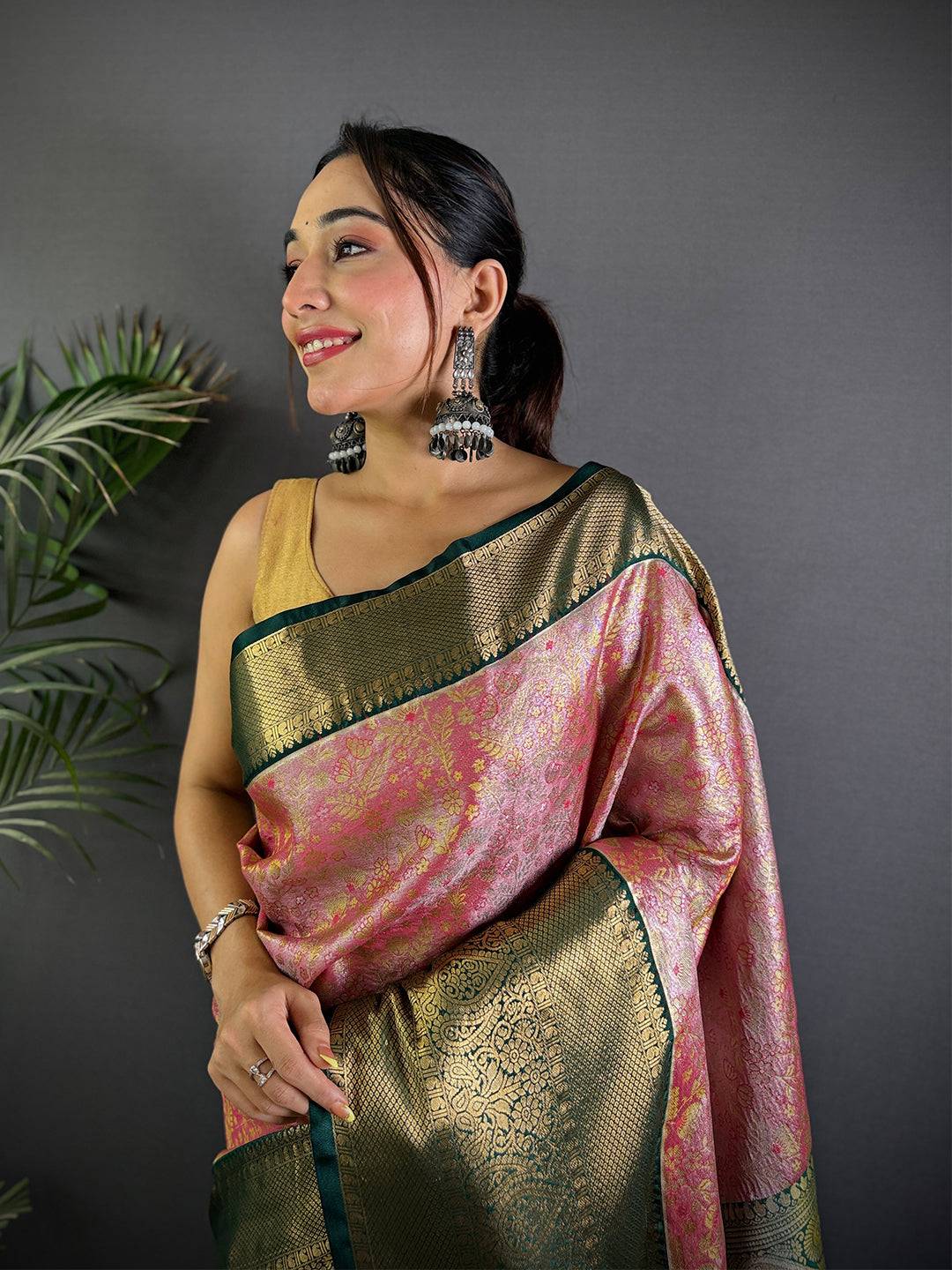 Peach Dharamavaram Kanchi Pattu Border Saree