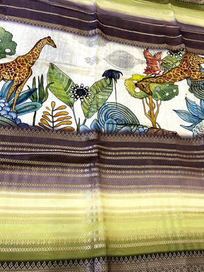 Stylish Soft Silk Kalamkari Zari Stripe Saree