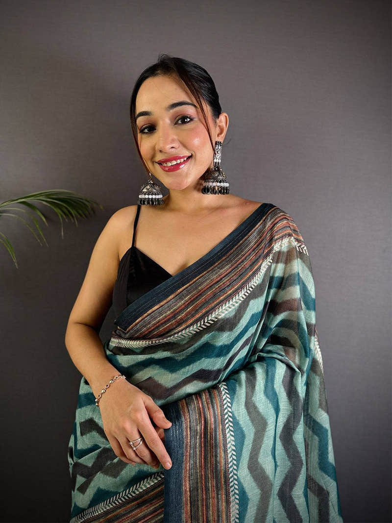 Radiant Geometric Printed Linen Saree