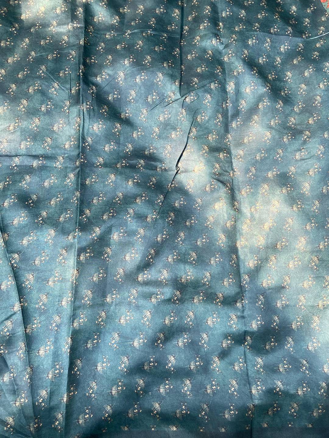 Detailed View of Blue Tussar Silk Saree Fabric