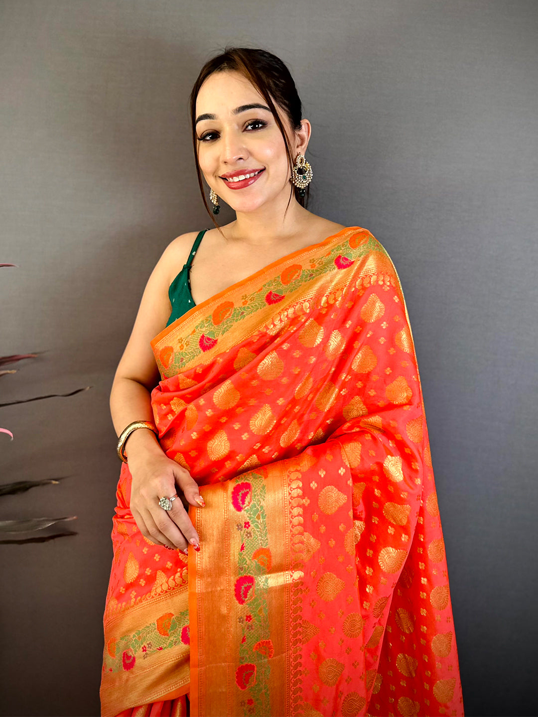 Royal Orange Banarasi Minakari Zari Saree