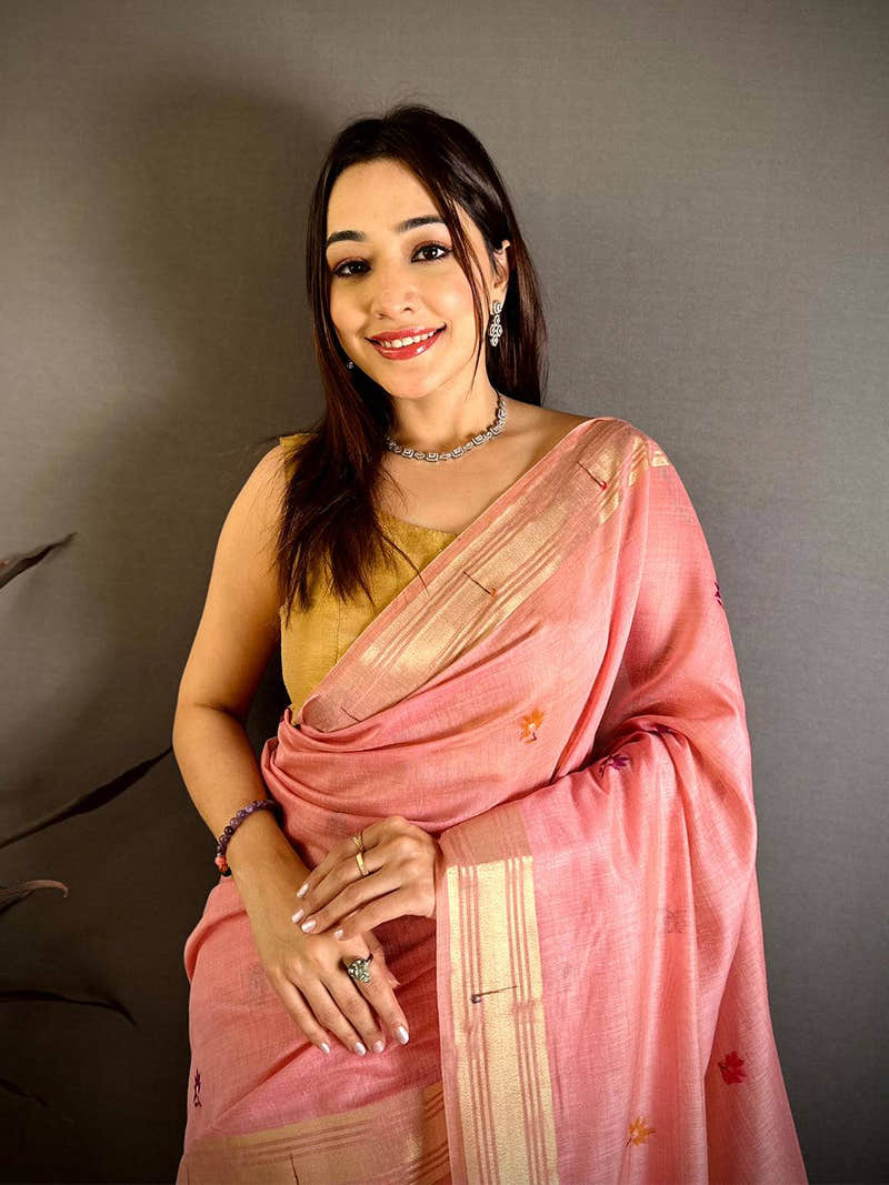 Pink Munia Minakari Khadi Saree