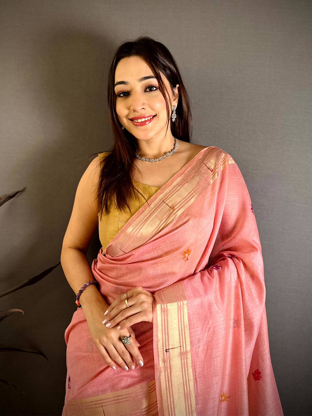 Pink Munia Minakari Khadi Saree