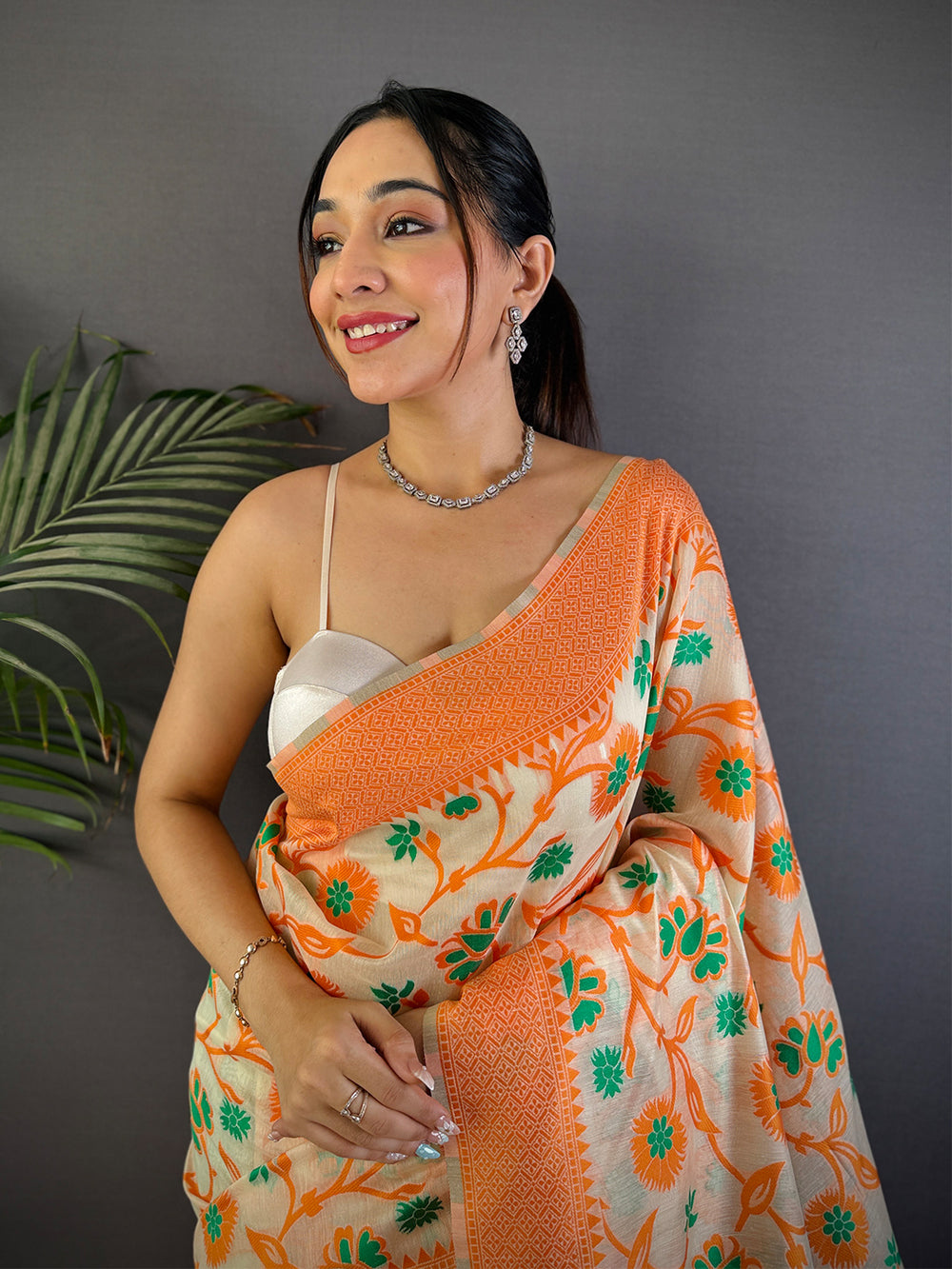 Delicate Charm Jamdani Cotton Silk Saree