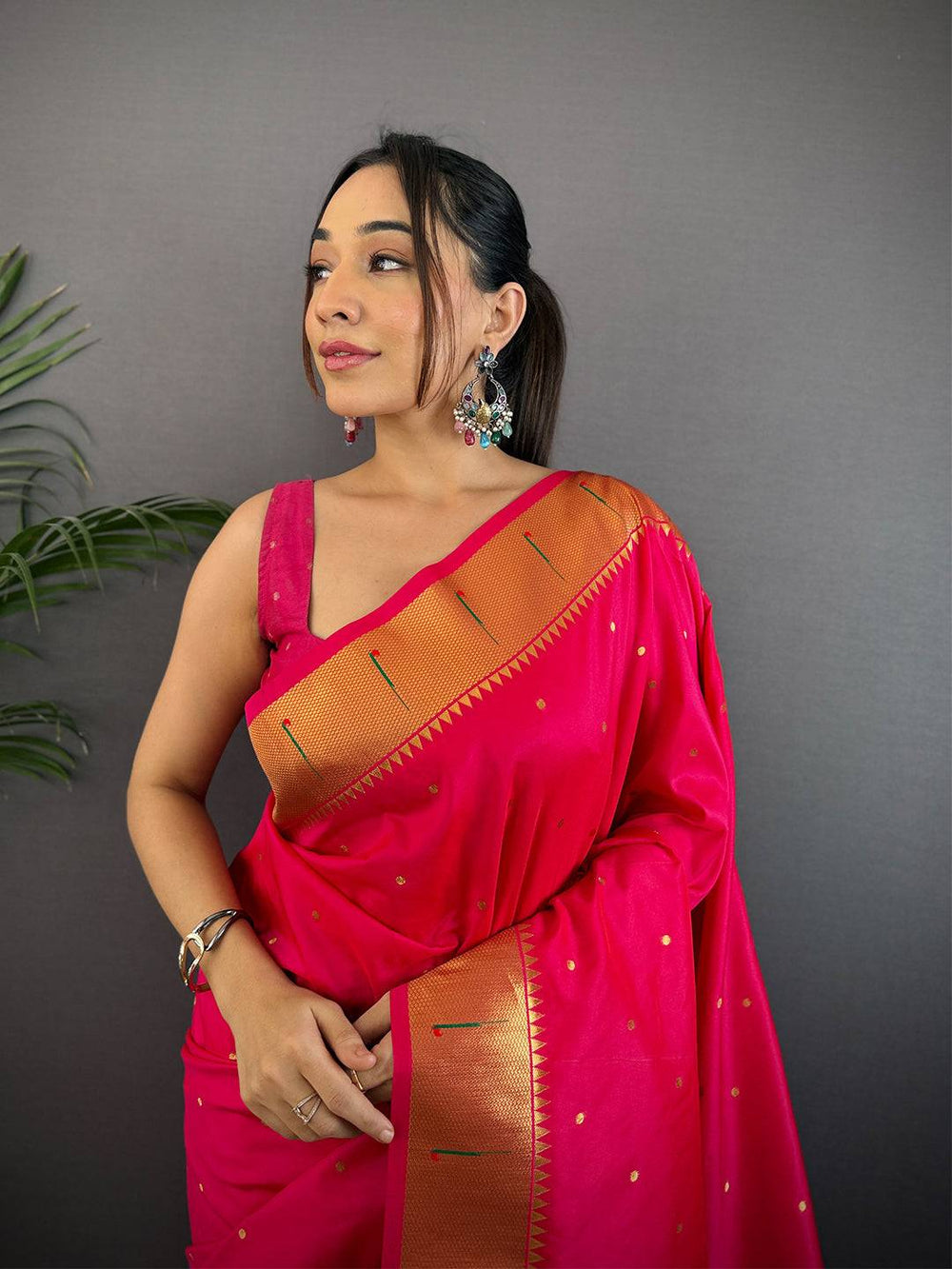 Rani Pink Yeola Paithani Soft Silk Saree