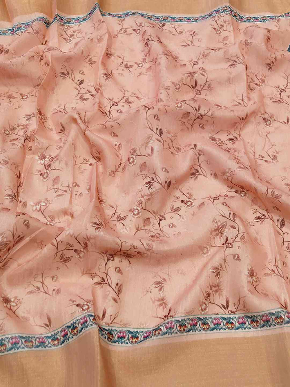 Close-up of Floral Print on Pure Linen Saree