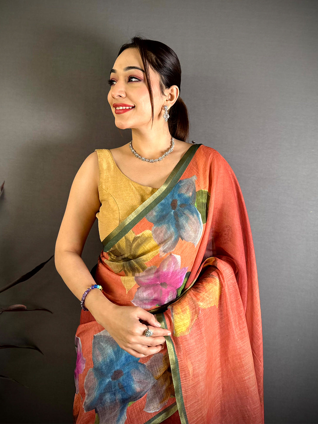 Vibrant Kalamkari Linen Chanderi Saree