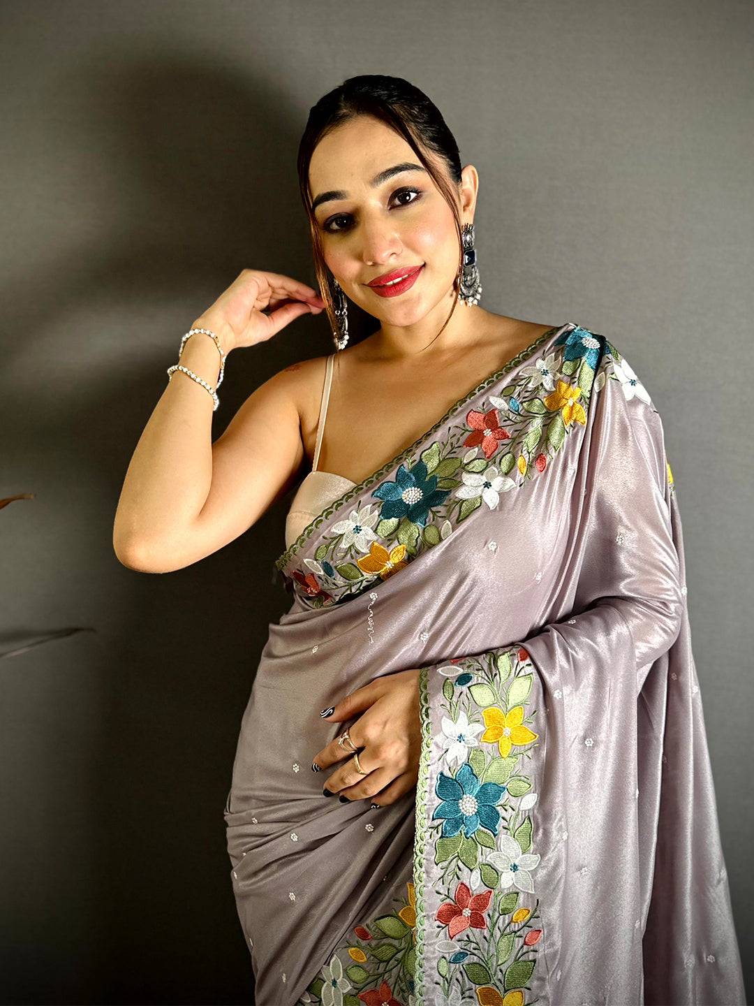 Artisan Floral Embroidered Border Saree