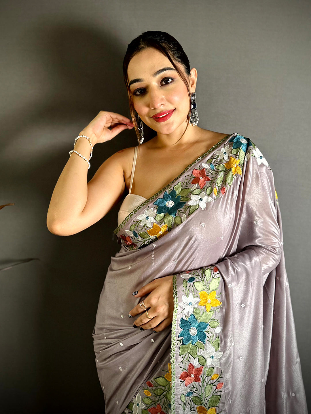Artisan Floral Embroidered Border Saree