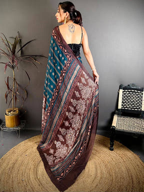 Dark Rama Soft Georgette Printed Saree
