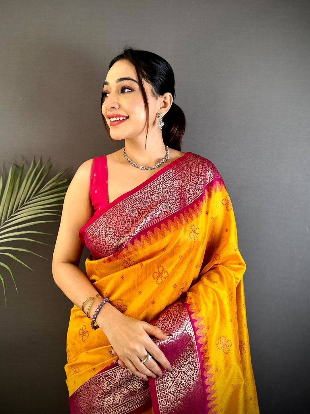 Yellow Crystal Raw Silk Kanchi Pattu Saree

