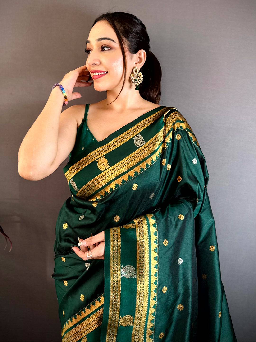 Classic Green Banarasi Katan Silk Zari Saree