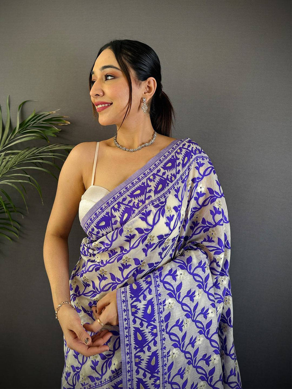 Purple Soft Dhakai Jamdani Silk Saree