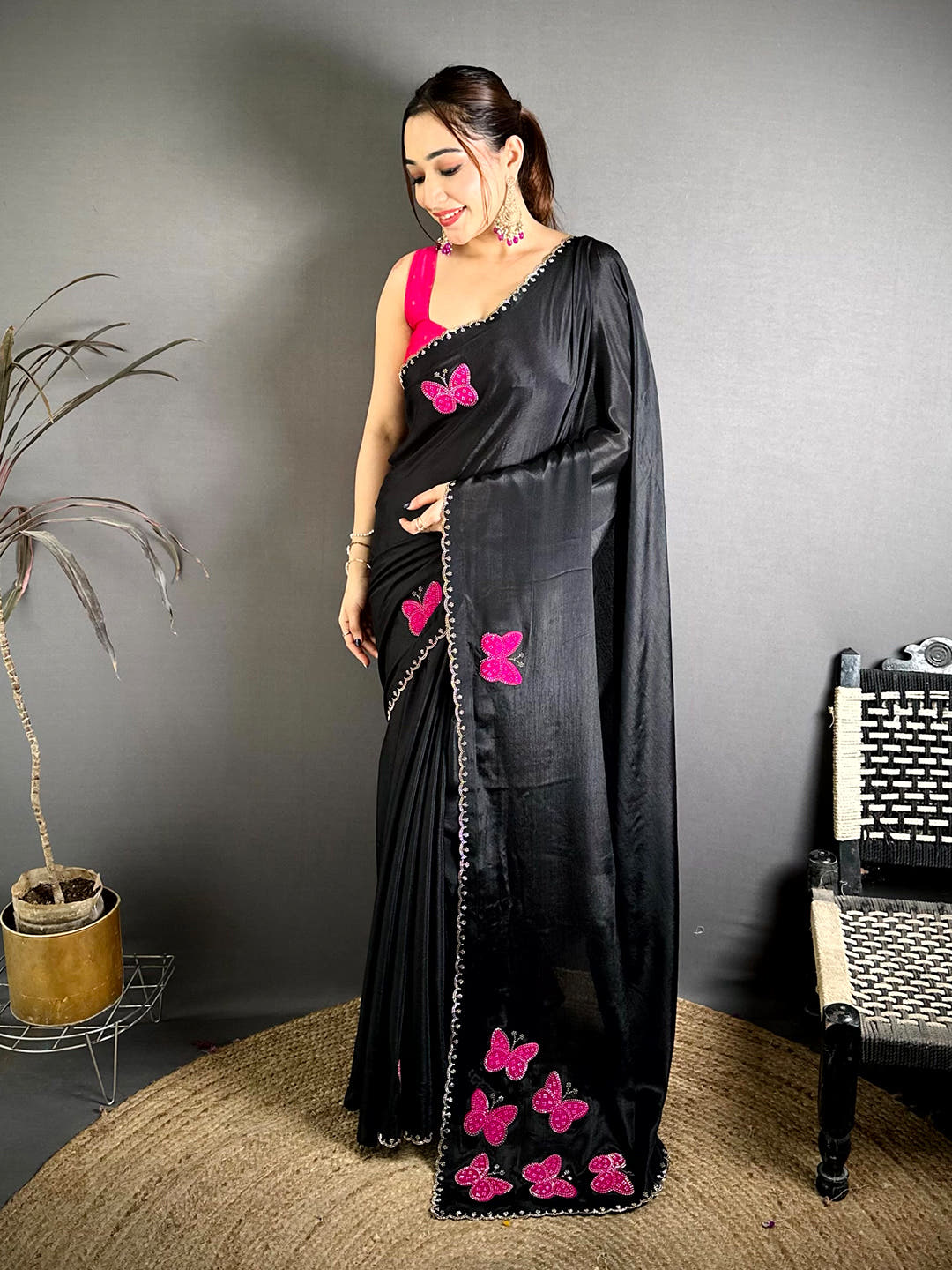 Stylish Butterfly Bandhej Soft Chinnon Saree