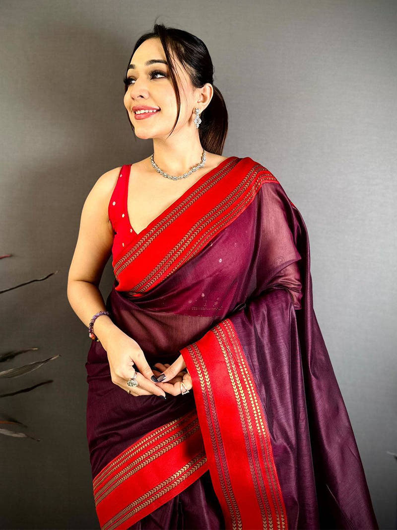 Regal Wine Banarasi Katan Silk Zari Saree