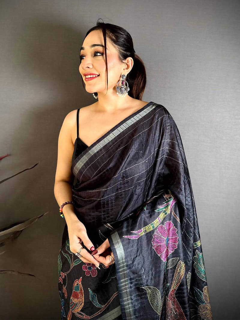 Opulent Tussar Ghicha Katha Art Saree