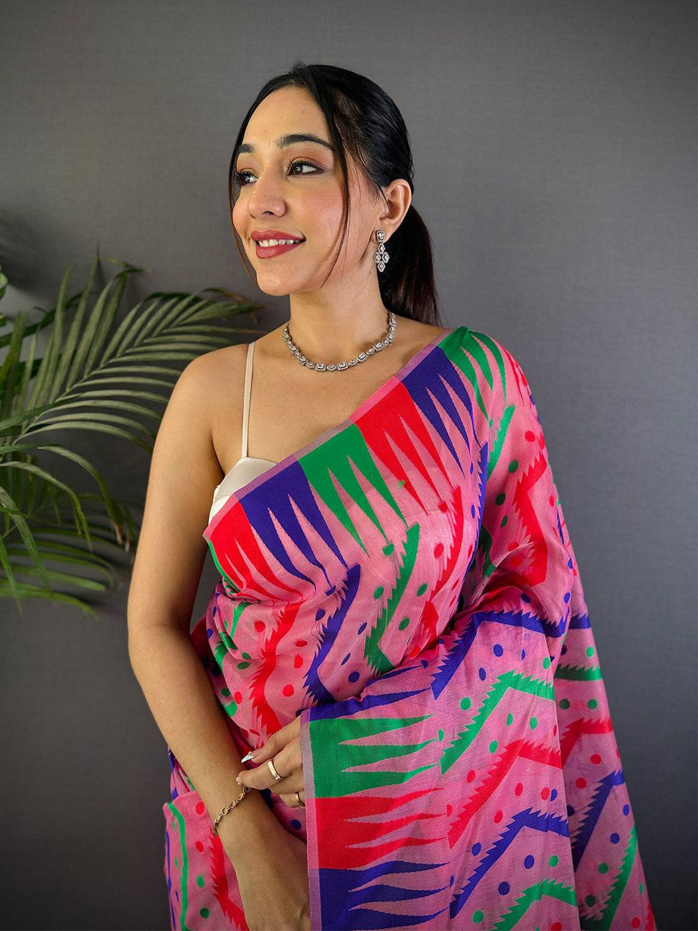 Bright Pink Dhakai Cotton Jamdani Saree