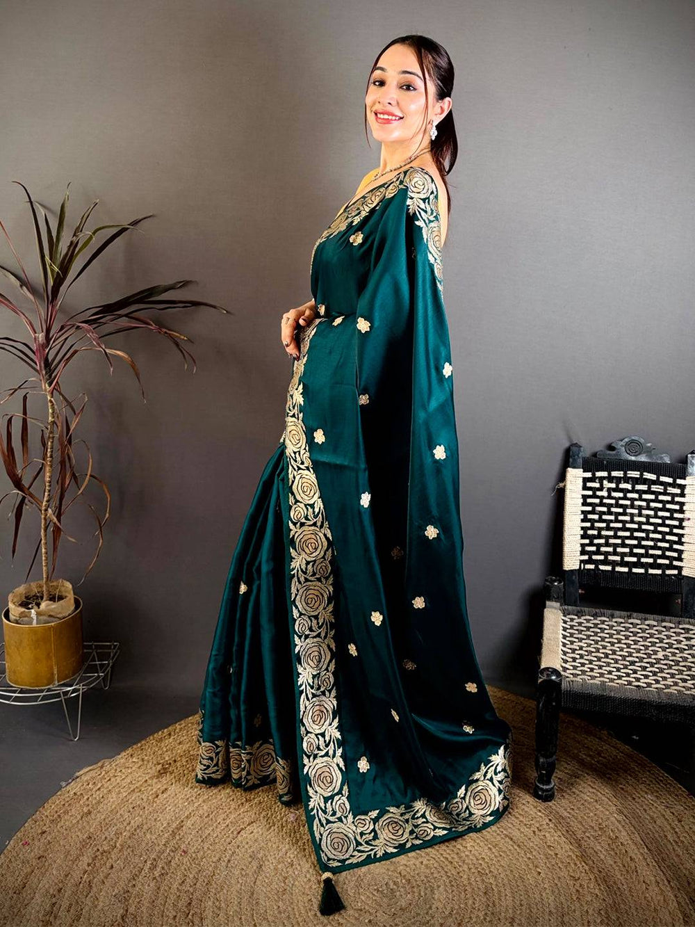 Rama Aari Jhalar Tussar Satin Saree