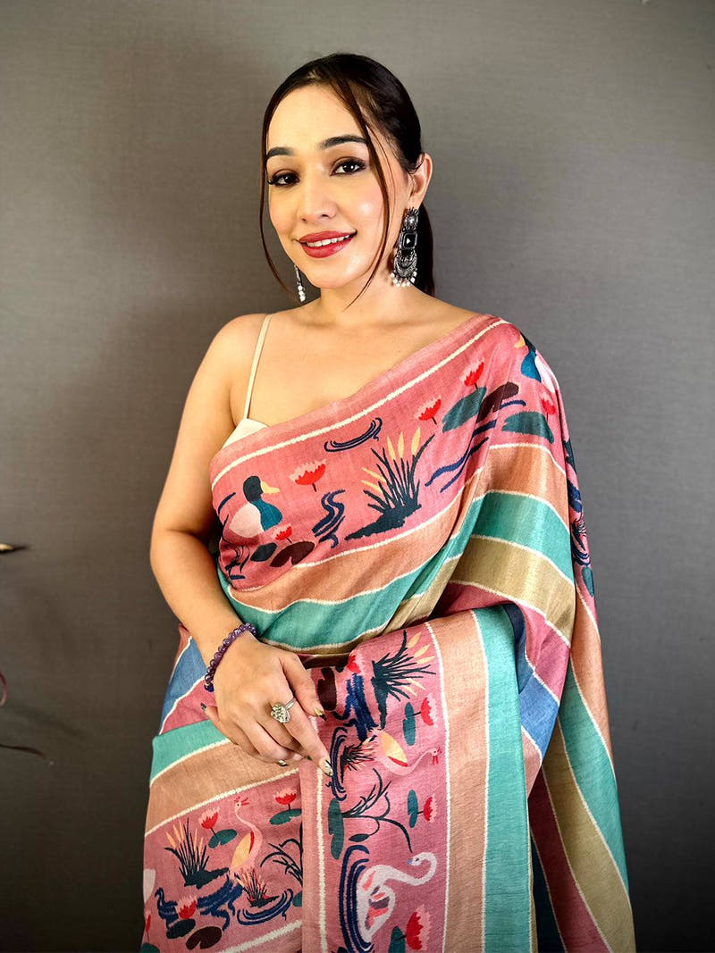 Stylish Ethnic Ikat Tussar Saree