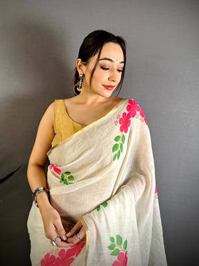 Angle Digital Print Linen Saree