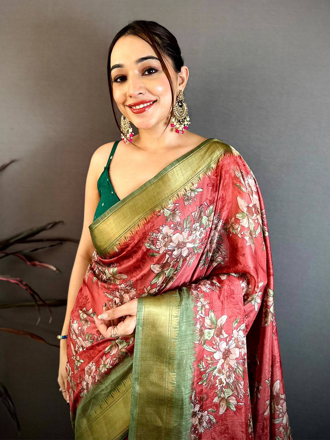 Vibrant Floral Printed Soft Dola Saree