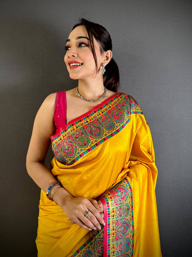 Stylish Minakari Pashmina Soft Silk Saree