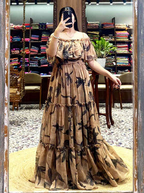 Botanical Off-Shoulder Ruffle Dress