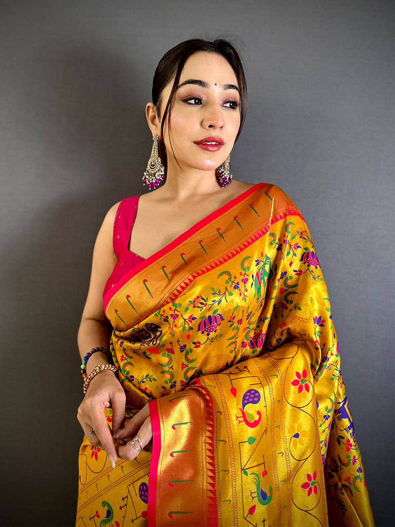 Yellow Patola Motif Soft Silk Saree
