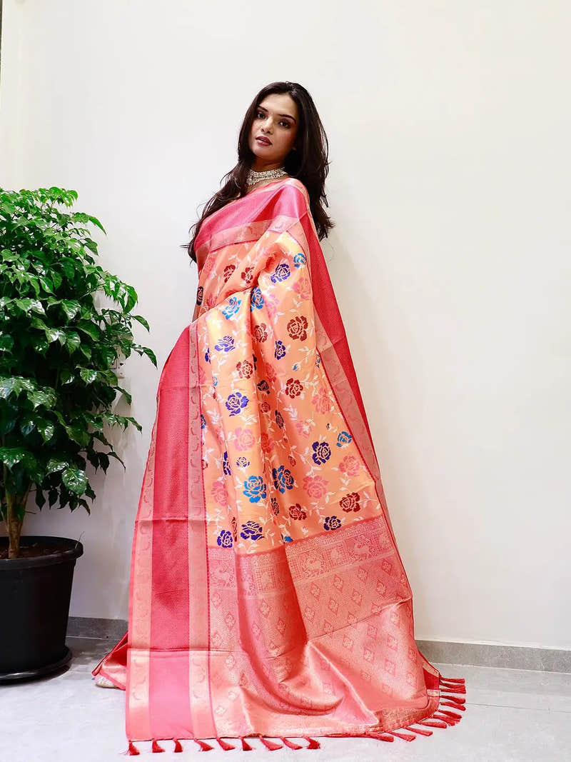 Attractive Soft Silk Gadwal Border Pochampally Print Saree